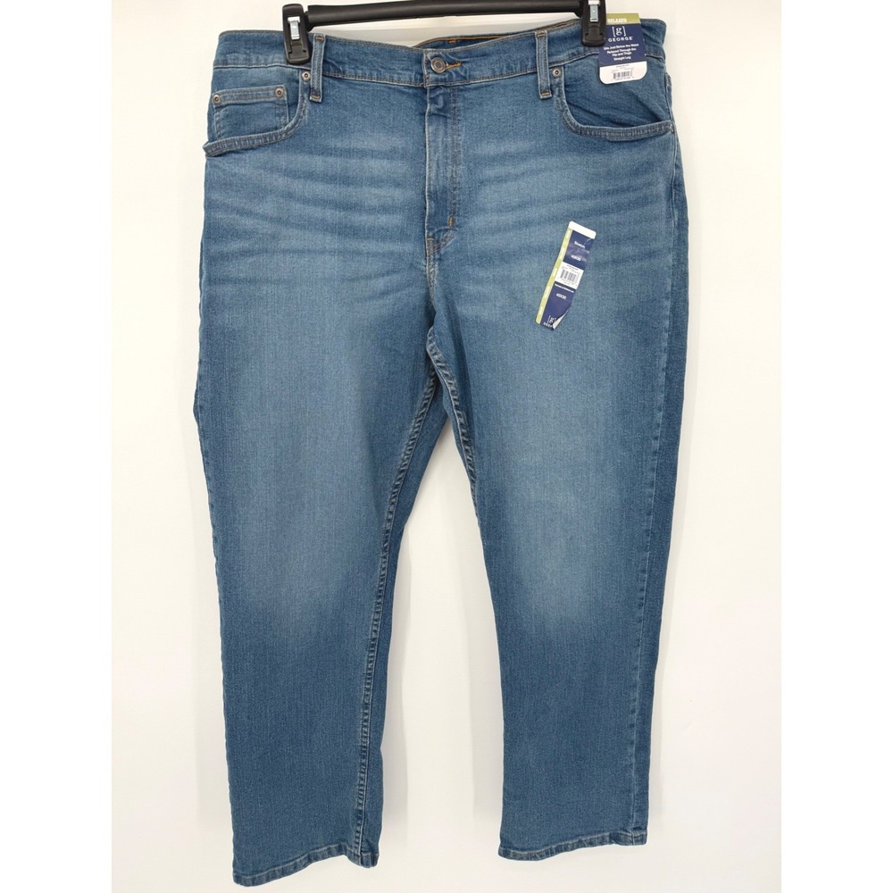 George Relaxed Fit Jeans Mens 40x30 Medium Blue Stretch Straight NWT